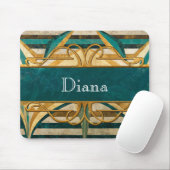Art Deco Grün und Gold Streifen Personalisiert Mousepad (Mit Mouse)