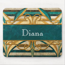 Art Deco Grün und Gold Streifen Personalisiert Mousepad