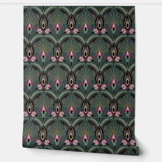 Art Deco Grün und Schwarz Tapete