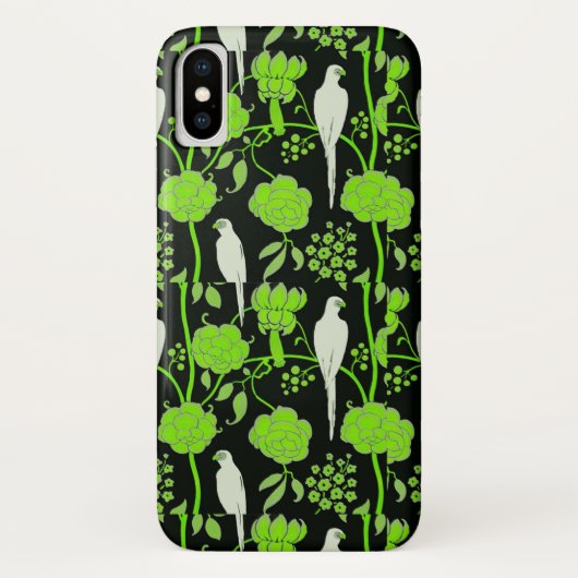 ART DECO GRÜNE BLUME, WEISSE TEILE AUF SCHWARZ Case-Mate iPhone HÜLLE (Rückseite)
