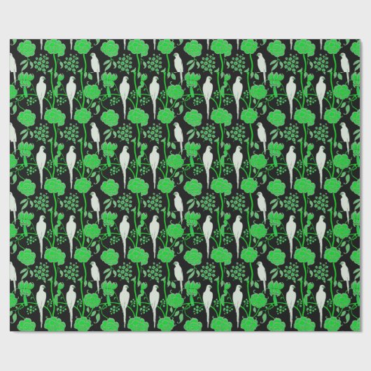 ART DECO GRÜNE BLUME, WEISSE TEILE AUF SCHWARZ GESCHENKPAPIER (Flach)