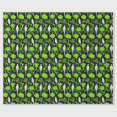 ART DECO GRÜNE BLUME, WEISSE TEILE AUF SCHWARZ GESCHENKPAPIER (Flach)