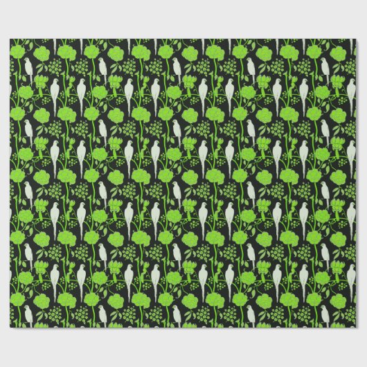 ART DECO GRÜNE BLUME, WEISSE TEILE AUF SCHWARZ GESCHENKPAPIER (Flach)