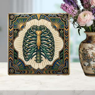 Art Deco Grüner Rippenkorb Skelett Anatomisch Fliese