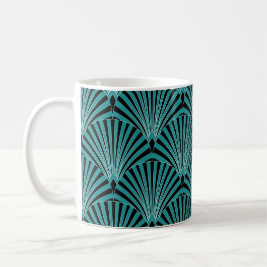 Art Deco: grünes Fächermuster. Kaffeetasse (Links)