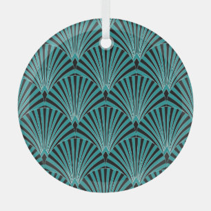 Art Deco: grünes Fächermuster. Ornament Aus Glas