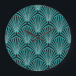 Art Deco: grünes Fanmuster. Große Wanduhr<br><div class="desc">Dekoratives Design im Art Déco Stil mit Motiven in Form eines grünen Ventilators. Vintage Art Deco Wiederholen Patten Design Hexe Arched Black and Green Stripes Art Deco Glamour in grünen Fanmotiven. Schwarz-grüne Streifen bilden einen Vintagen Rahmen. Art Deco Eleganz mit grünen Fanmotiven. Klassischer Charme in einem modernen Kontext: nahtlos, Vintag,...</div>