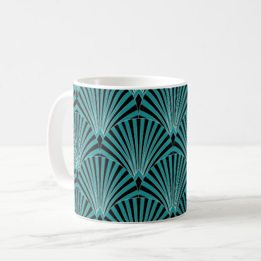 Art Deco: grünes Fanmuster. Kaffeetasse (Vorderseite Links)