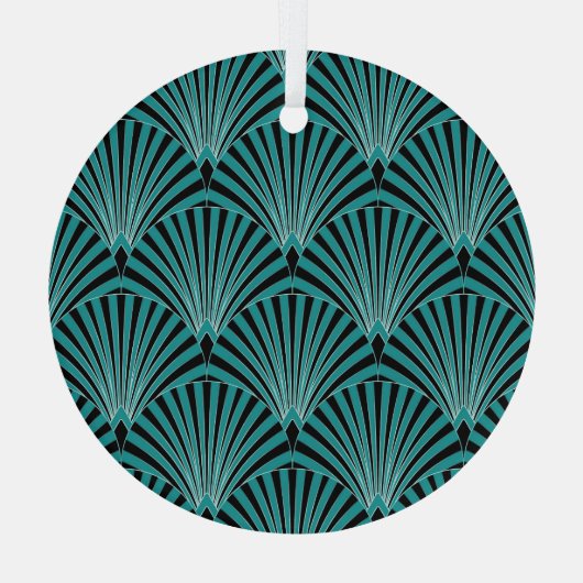 Art Deco: grünes Fanmuster. Ornament Aus Glas (Rückseite)