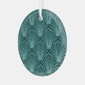 Art Deco: grünes Fanmuster. Ornament Aus Glas (Vorderseite links)