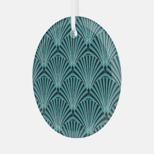 Art Deco: grünes Fanmuster. Ornament Aus Glas (Vorderseite links)