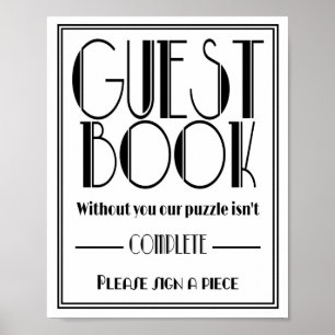 Art Deco "Guest Book Puzzle" Hochzeitsfeier Poster