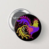 Art-Deco-Hahn in Lila Schwarz Button (Vorne & Hinten)