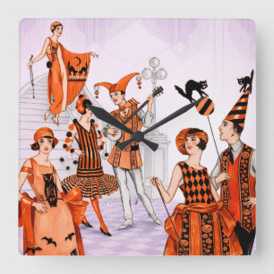 Art Deco Halloween-Illustration – Vintage 1920er J Quadratische Wanduhr