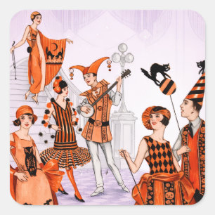 Art Deco Halloween-Illustration – Vintage 1920er J Quadratischer Aufkleber
