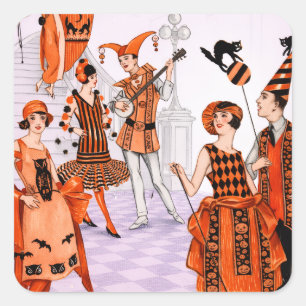 Art Deco Halloween-Illustration – Vintage 1920er J Quadratischer Aufkleber