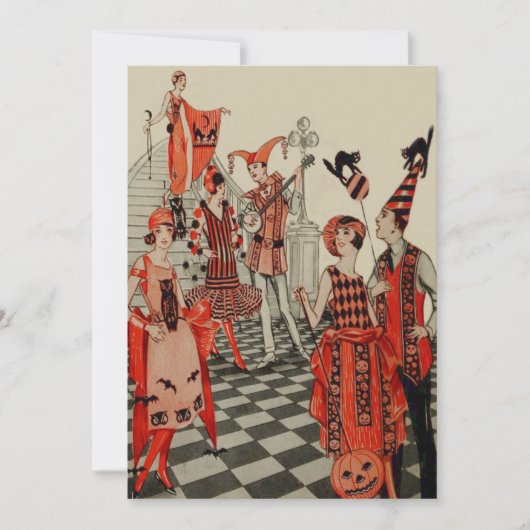 Art Deco Halloween-Party Black Cat Becken Einladung (Vorderseite)