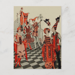 Art Deco Halloween-Party schwarze Katze Eule Flede Postkarte