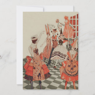 Art Deco Halloween-Party Schwarze Katze Kürbis Einladung