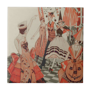 Art Deco Halloween-Party schwarze Katze Kürbis Fliese