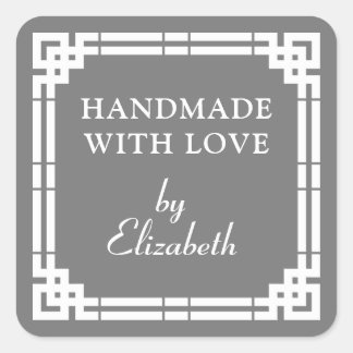 Art Deco Handmade mit Liebe Quadratischer Aufkleber