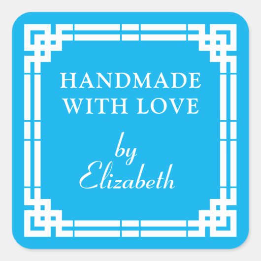Art Deco Handmade mit Liebe Quadratischer Aufkleber (Vorderseite)