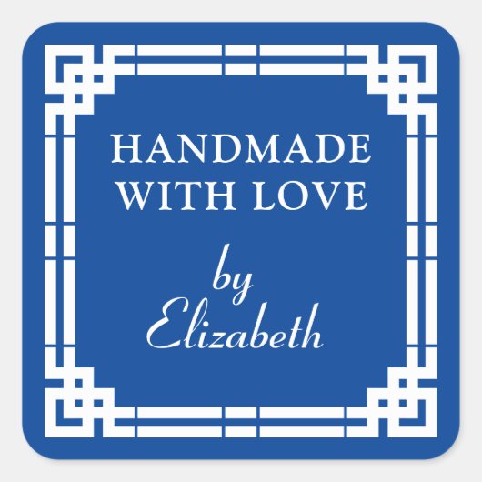 Art Deco Handmade mit Liebe Quadratischer Aufkleber (Vorderseite)