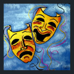ART DECO HAPPY AND SAD POSTER<br><div class="desc">KUNST DECO GLÜCKLICH UND SAGTE ACRYLIC MALTER GOLD UND BLAU, INTENSE FARBEN AUF DER LEINWAND GROSS FÜR DAS WOHNZIMMER.</div>