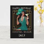 Art Deco Happy Birthday Cocktail Queen Black Karte (Gelbe Blume)