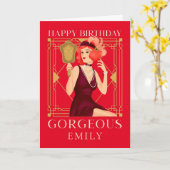Art Deco Happy Birthday Gorgeous Lady Mirror Red Karte (Gelbe Blume)