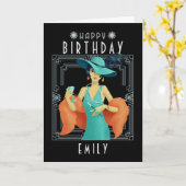 Art Deco Happy Birthday Name 20 Weibliche Schwarze Karte (Gelbe Blume)
