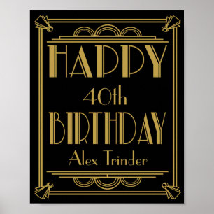 ART Deco Happy Geburtstag Print Roaring 20's Party Poster