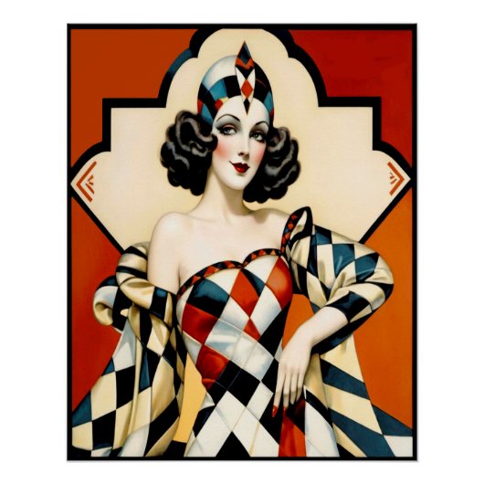 Art Deco Harlequin-Dame Poster. Poster (Vorderseite)