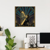 Art Deco Harpist Silhouette Poster Gold and Black  (Heimbüro)