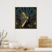 Art Deco Harpist Silhouette Poster Gold and Black  (Küche)