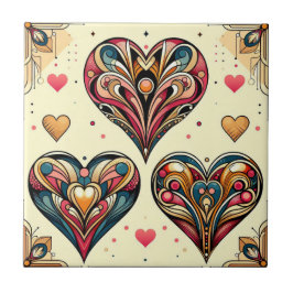 Art Deco Hearts Fliese