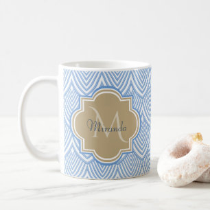 Art Deco Hellblauer Fischschuppen Tan Monogramm Na Kaffeetasse