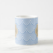 Art Deco Hellblauer Fischschuppen Tan Monogramm Na Kaffeetasse (Mittel)