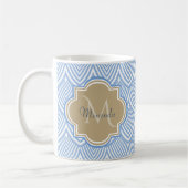 Art Deco Hellblauer Fischschuppen Tan Monogramm Na Kaffeetasse (Links)