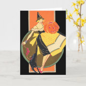 Art Deco Hexe Kürbislaterne Pumpkin Black Cat Karte (Gelbe Blume)