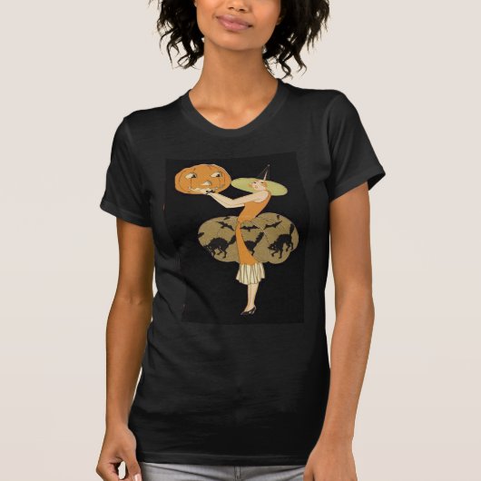 Art Deco Hexe Kürbislaterne Pumpkin Black Cat T-Shirt (Vorderseite)
