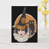 Art Deco Hexe Kürbislaterne Pumpkin Owl Karte (Gelbe Blume)