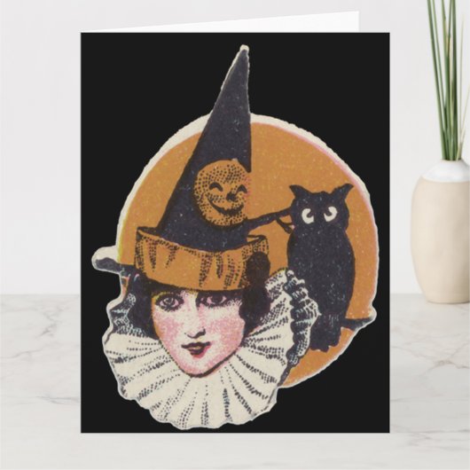 Art Deco Hexe Kürbislaterne Pumpkin Owl Karte (Vorderseite)