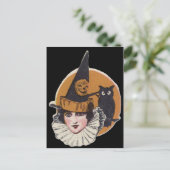 Art Deco Hexe Kürbislaterne Pumpkin Owl Postkarte (Stehend Vorderseite)