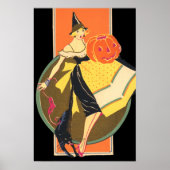 Art Deco Hexe Kürbislaterne Pumpkin Poster (Vorne)