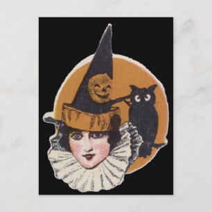 Art Deco Hexen-Kürbis-Kürbis-Eule Postkarte