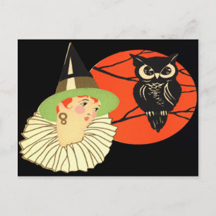 Art Deco Hexeneule Vollmond Postkarte