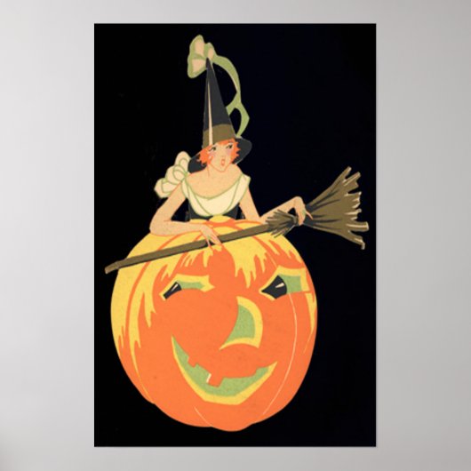Art Deco Hexo Kürbislaterne Pumpkin Broom Poster (Vorne)