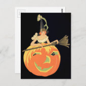 Art Deco Hexo Kürbislaterne Pumpkin Broom Postkarte (Vorne/Hinten)