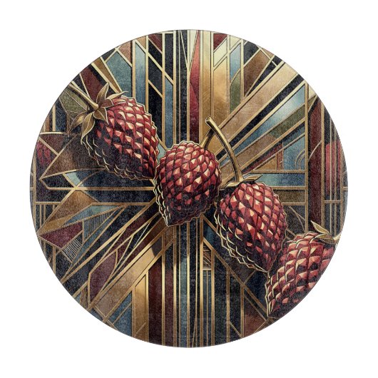 Art Deco Himbeere Geometrisch Gold Schneidebrett (Vorderseite)